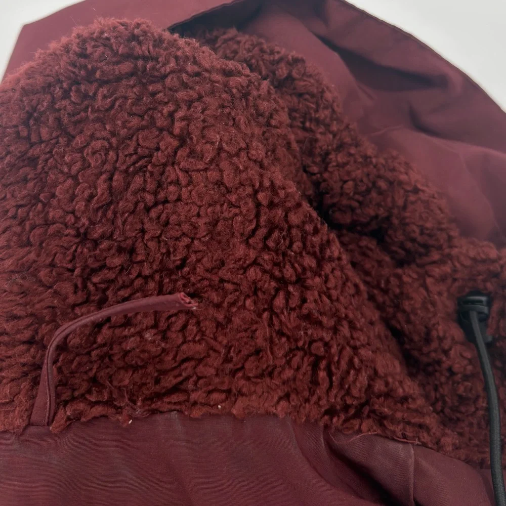 Sam Edelman Hooded Jacket Size Small‎ Burgundy Wine Coat Minimalist Chic